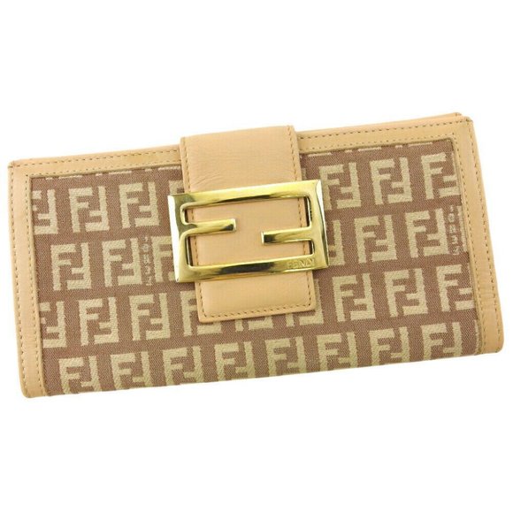 FENDI long wallet zucchino pink canvas ?~ leather Authentic - Picture 1 of 10